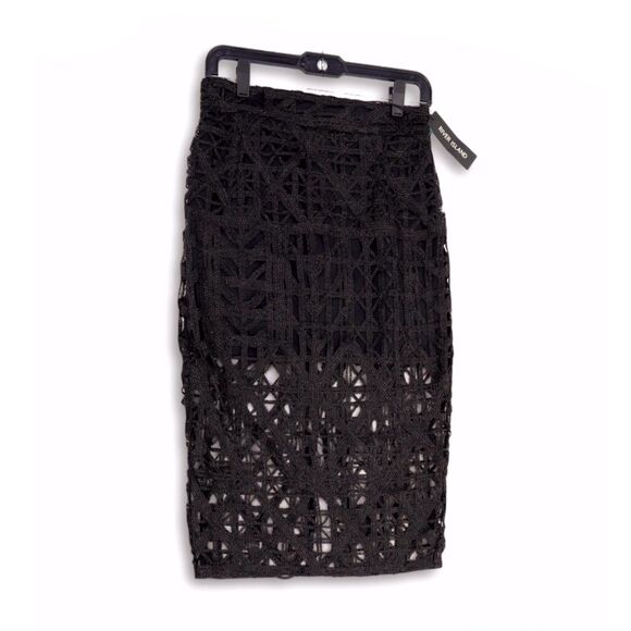 River Island NWT Black Metallic Premium Lace Caged Slim Pencil Skirt, Size 6 - Picture 8 of 9
